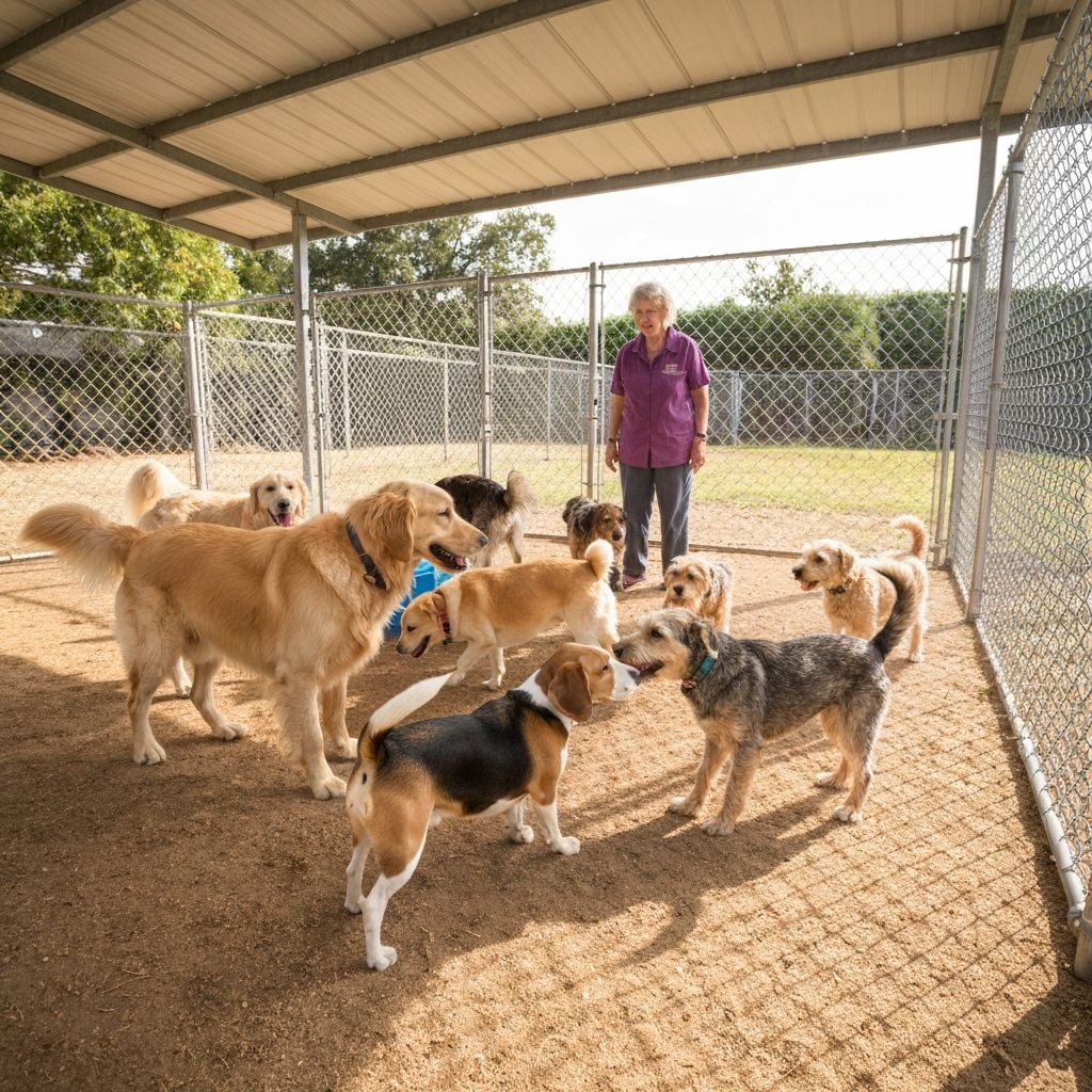 Dogs playing outdoors at Carlson Canine Camp daycare