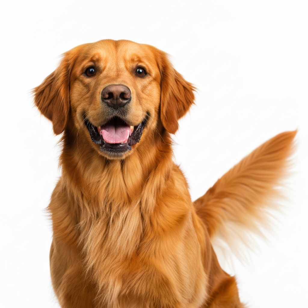 Happy golden dog with tongue out at Carlson Canine Camp
